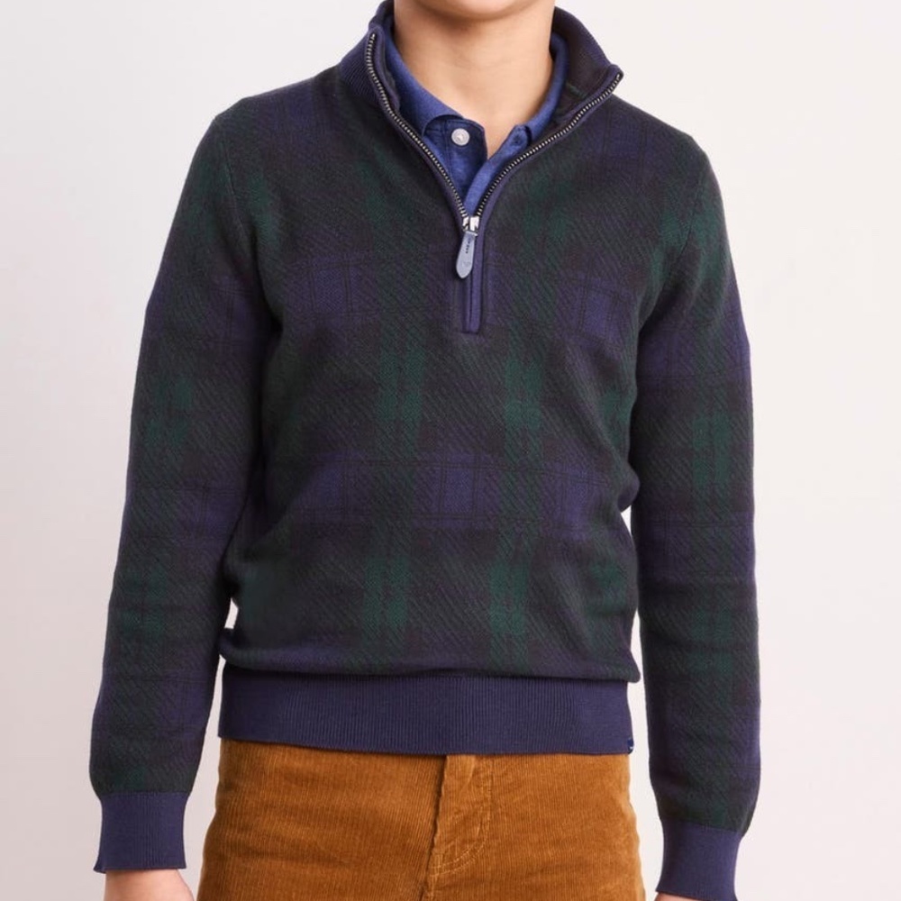 BACK TO SCHOOL $75 Vineyard Vines Kids Wool/Cotton 1/4 Zip Pullover Large Plaid